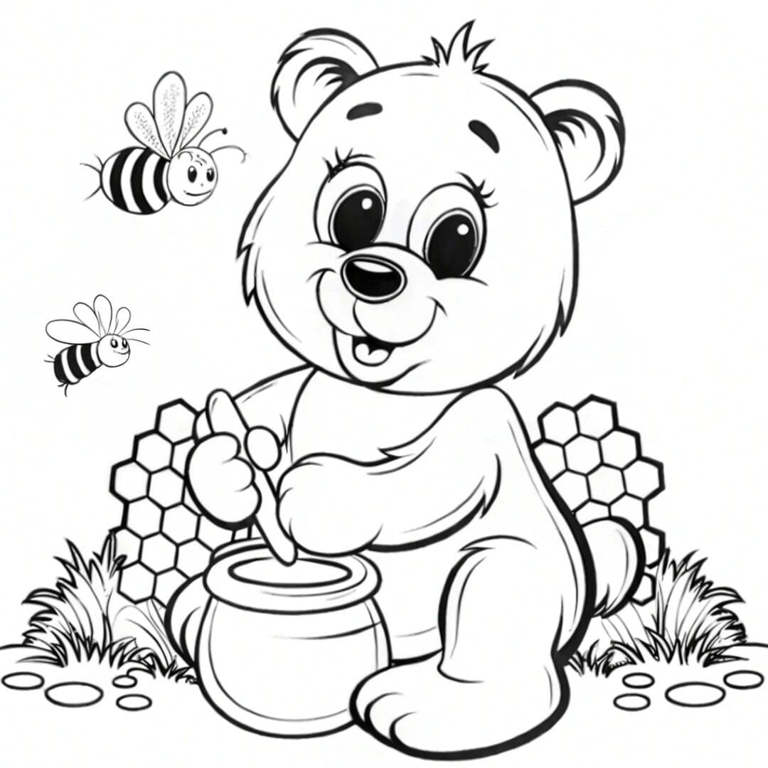 Easy Bear cheerful expression, cartoon bear, Bear Coloring Pages