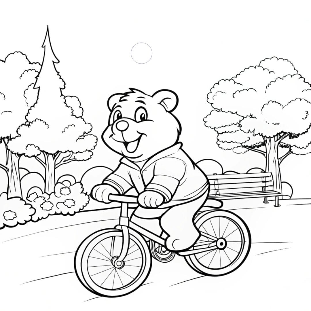 Easy bear riding a bicycle, Bear Coloring Pages, bicycle riding