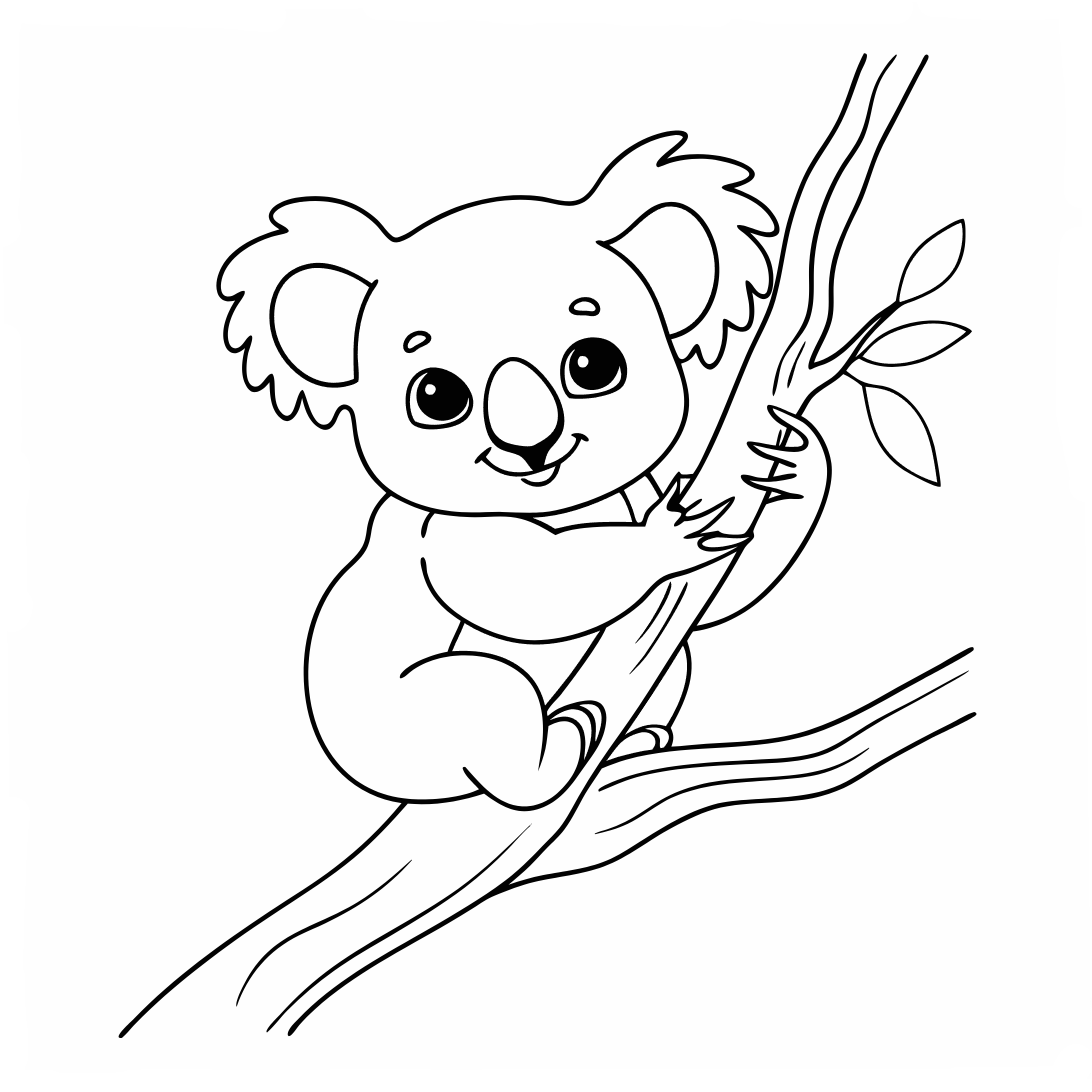 Bear Coloring Pages, koala bear coloring pages, A cartoon-style koala bear sitting on a tree branch