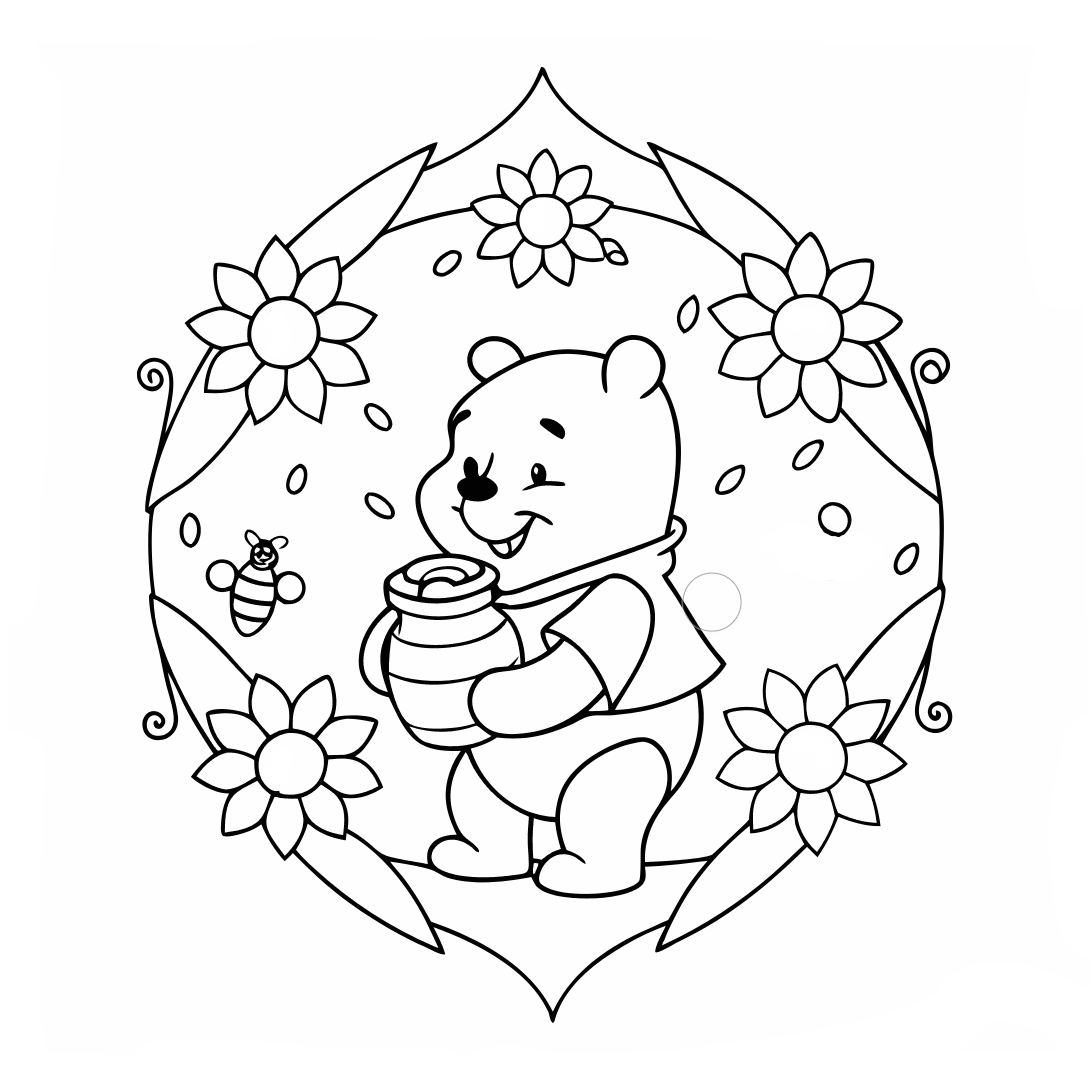 Bear Coloring Pages, pooh bear coloring page, A cheerful Pooh Bear holding a jar of honey