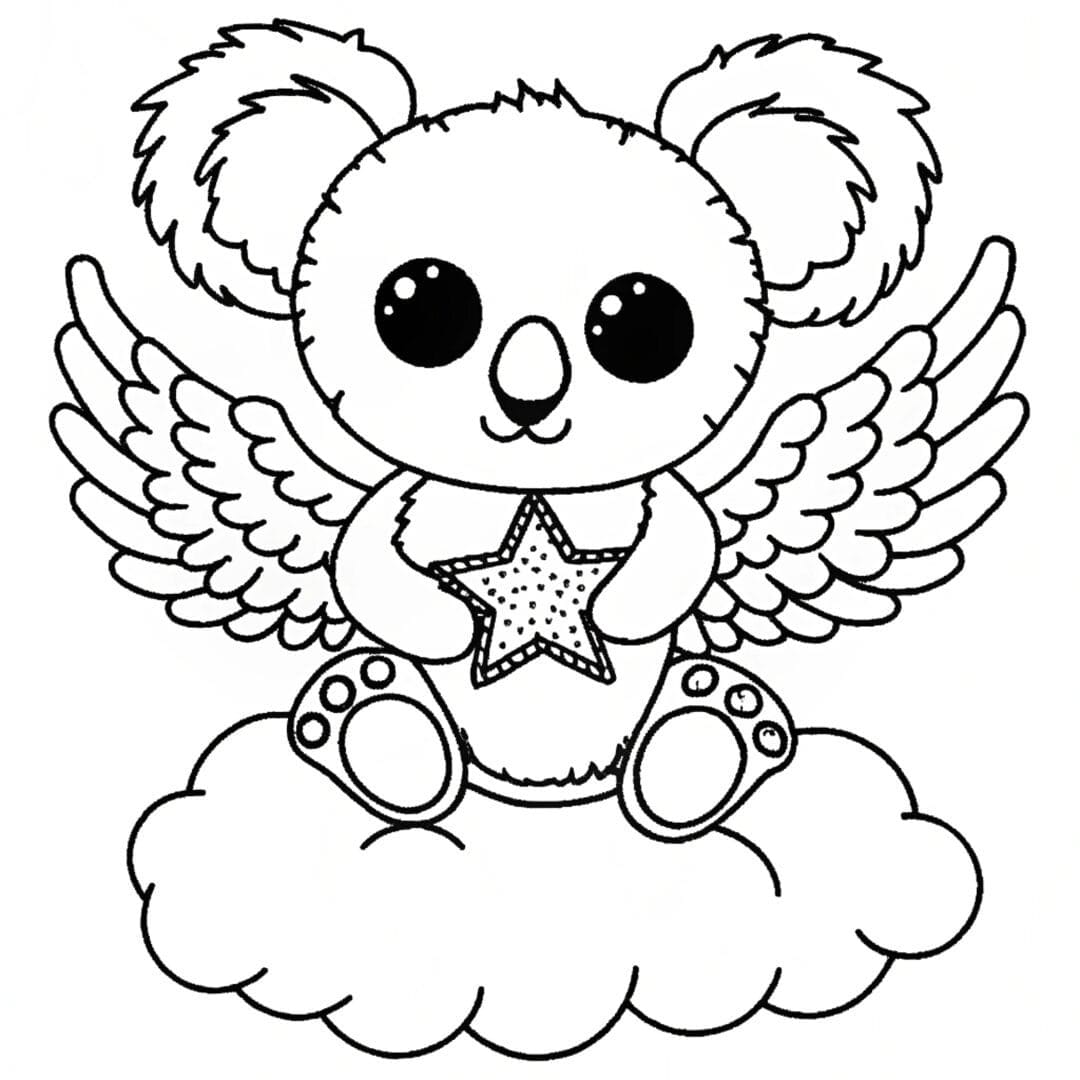 A koala bear with angel wings - Bear Coloring Pages