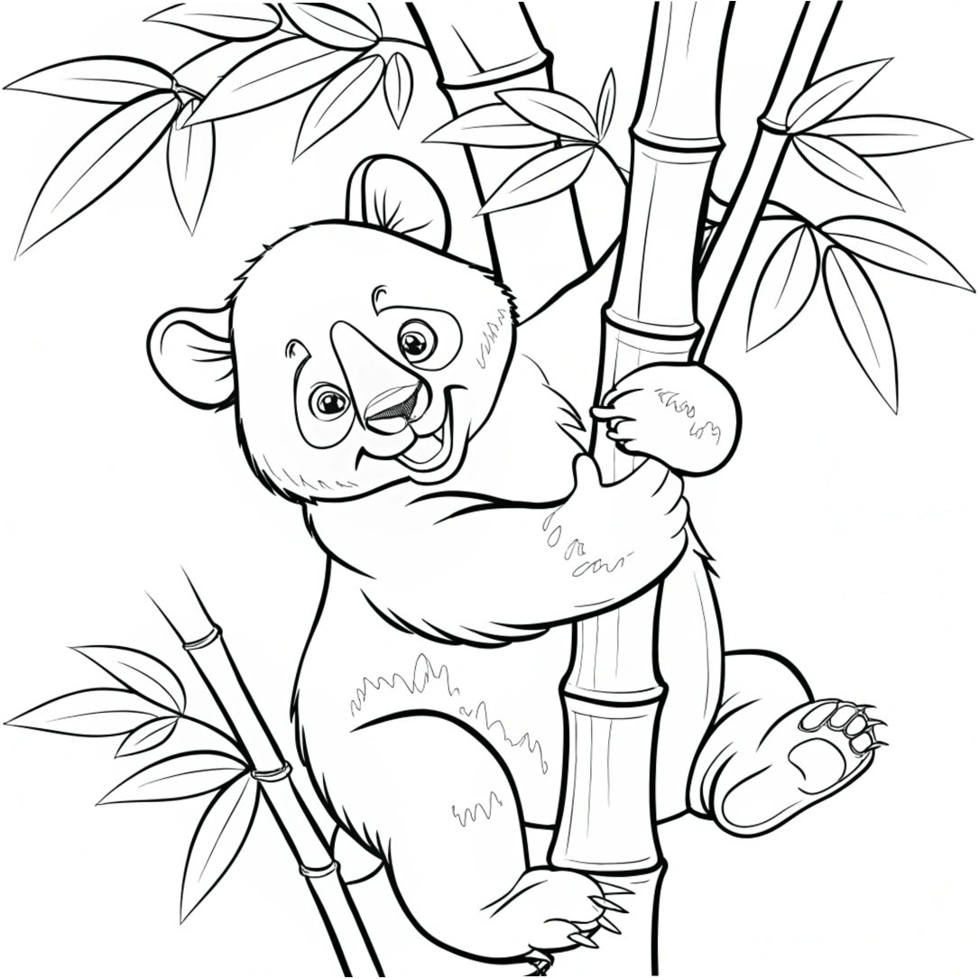 Bear Coloring Pages, Panda Bear Coloring Pages, A panda bear climbing a bamboo tree