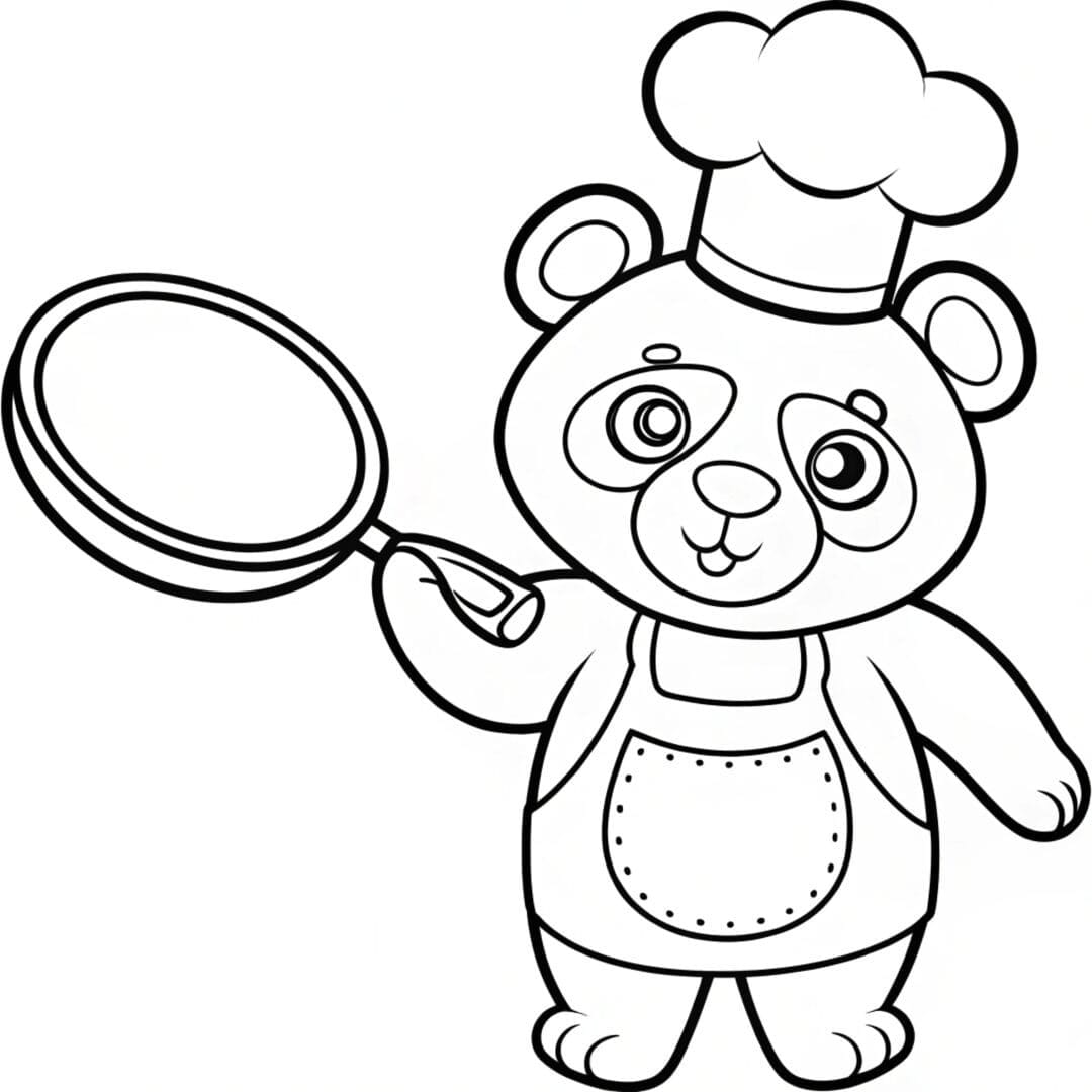 Bear Coloring Pages, Panda Bear Coloring Pages, A panda bear dressed as a chef