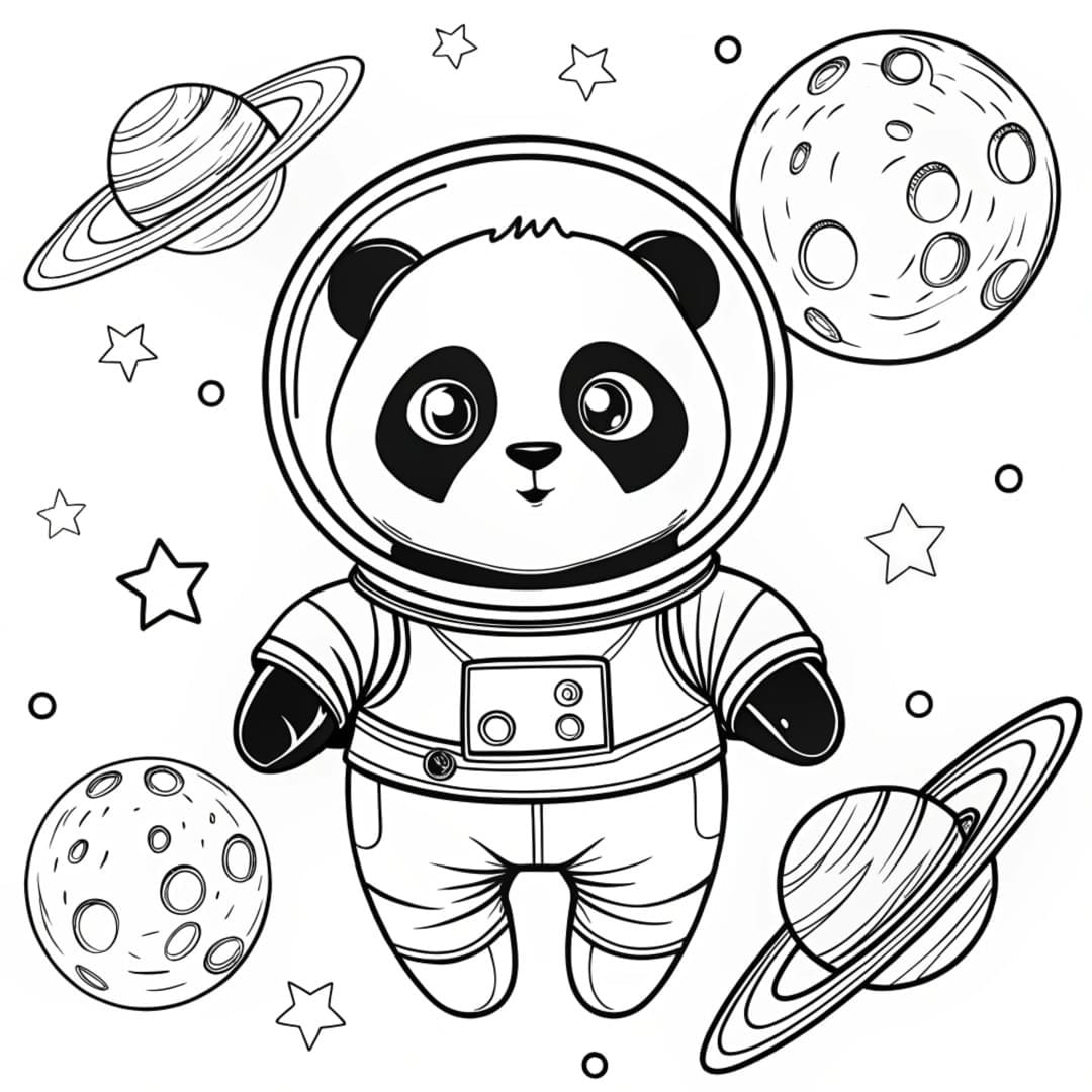 Bear Coloring Pages, Panda Bear Coloring Pages, A panda bear dressed as an astronaut