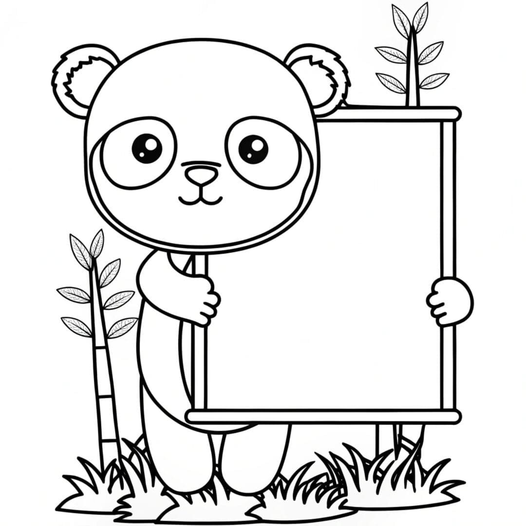Bear Coloring Pages, Panda Bear Coloring Pages, A panda bear holding a blank signboard