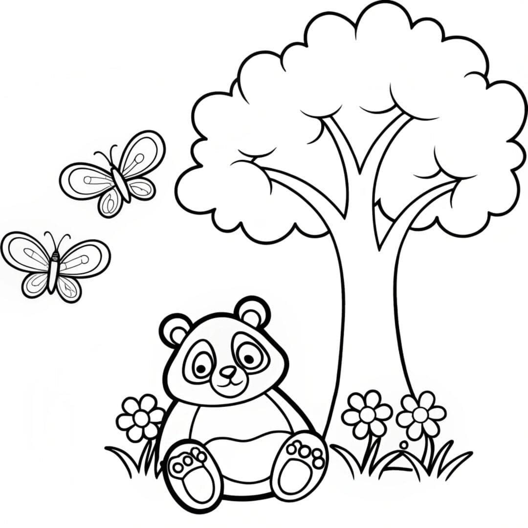 Bear Coloring Pages, Panda Bear Coloring Pages, A panda bear relaxing under a tree