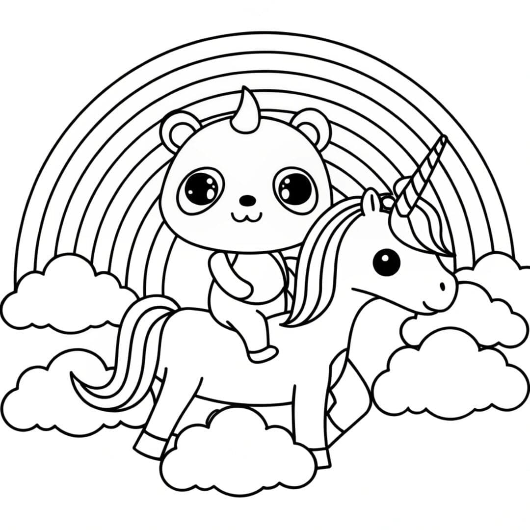 Bear Coloring Pages, Panda Bear Coloring Pages, A panda bear riding a unicorn