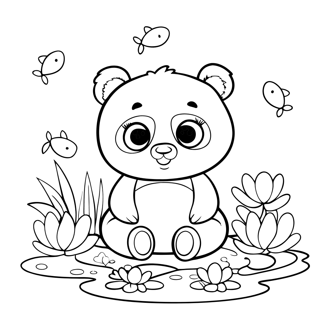 Bear Coloring Pages, Panda Bear Coloring Pages, A panda bear sitting by a small pond