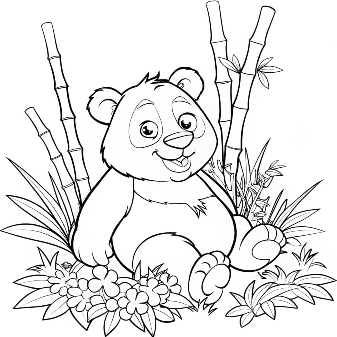 Bear Coloring Pages, Panda Bear Coloring Pages, A panda bear sitting in a grassy meadow