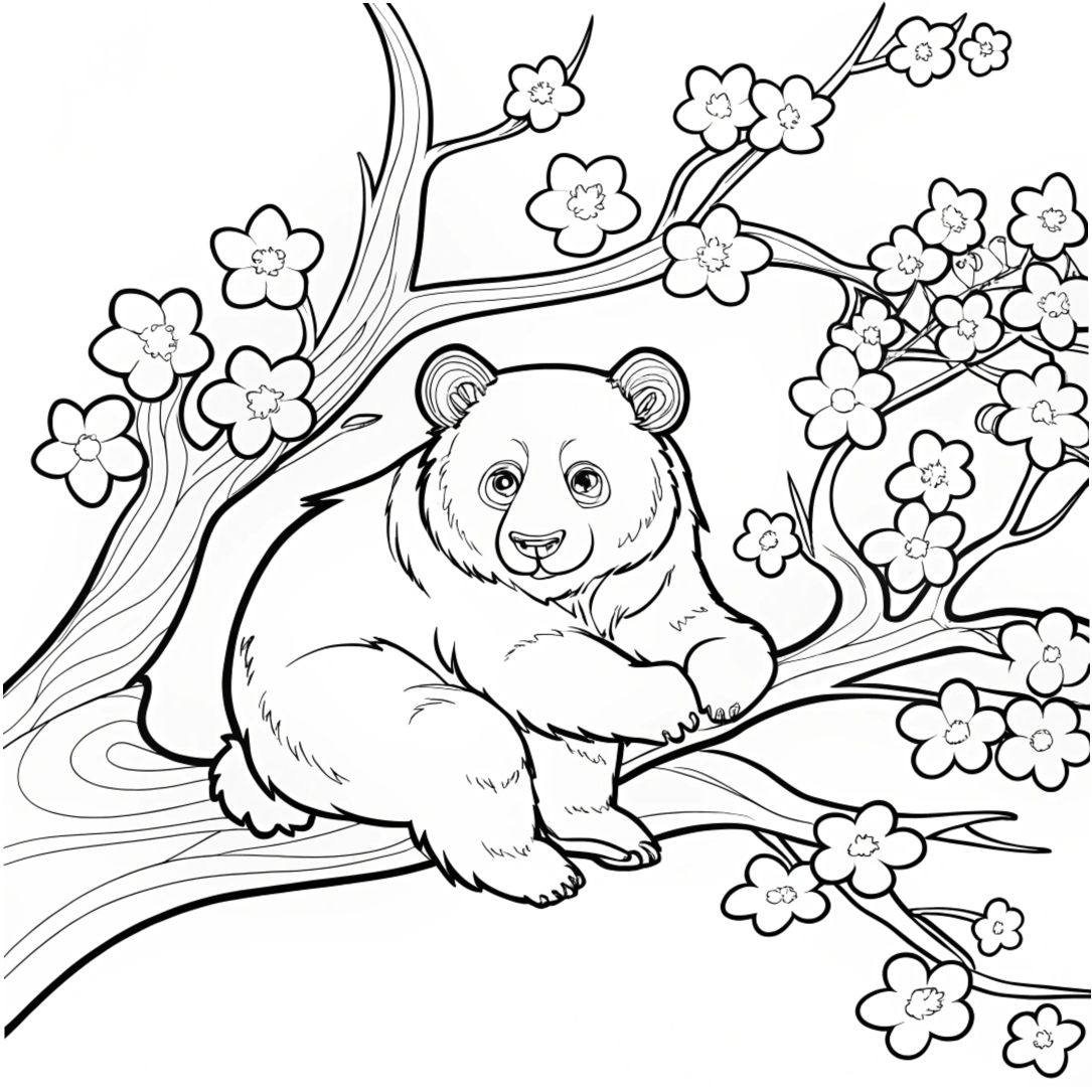 Bear Sitting On A Branch, Bear Coloring Pages, Bear Colouring Sheets, A panda bear sitting on a tree branch