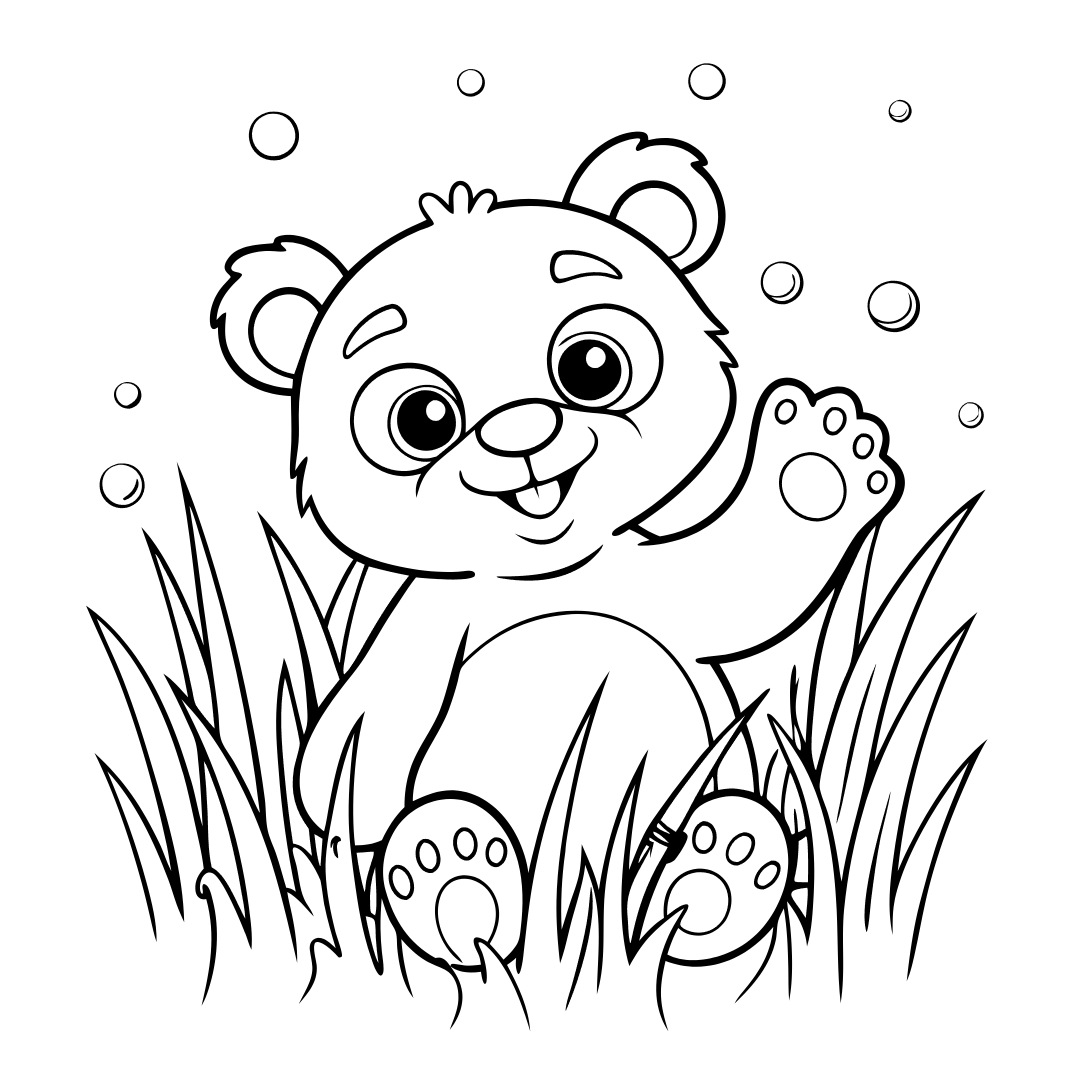 Bear Coloring Pages, Panda Bear Coloring Pages, A smiling panda bear waving one paw
