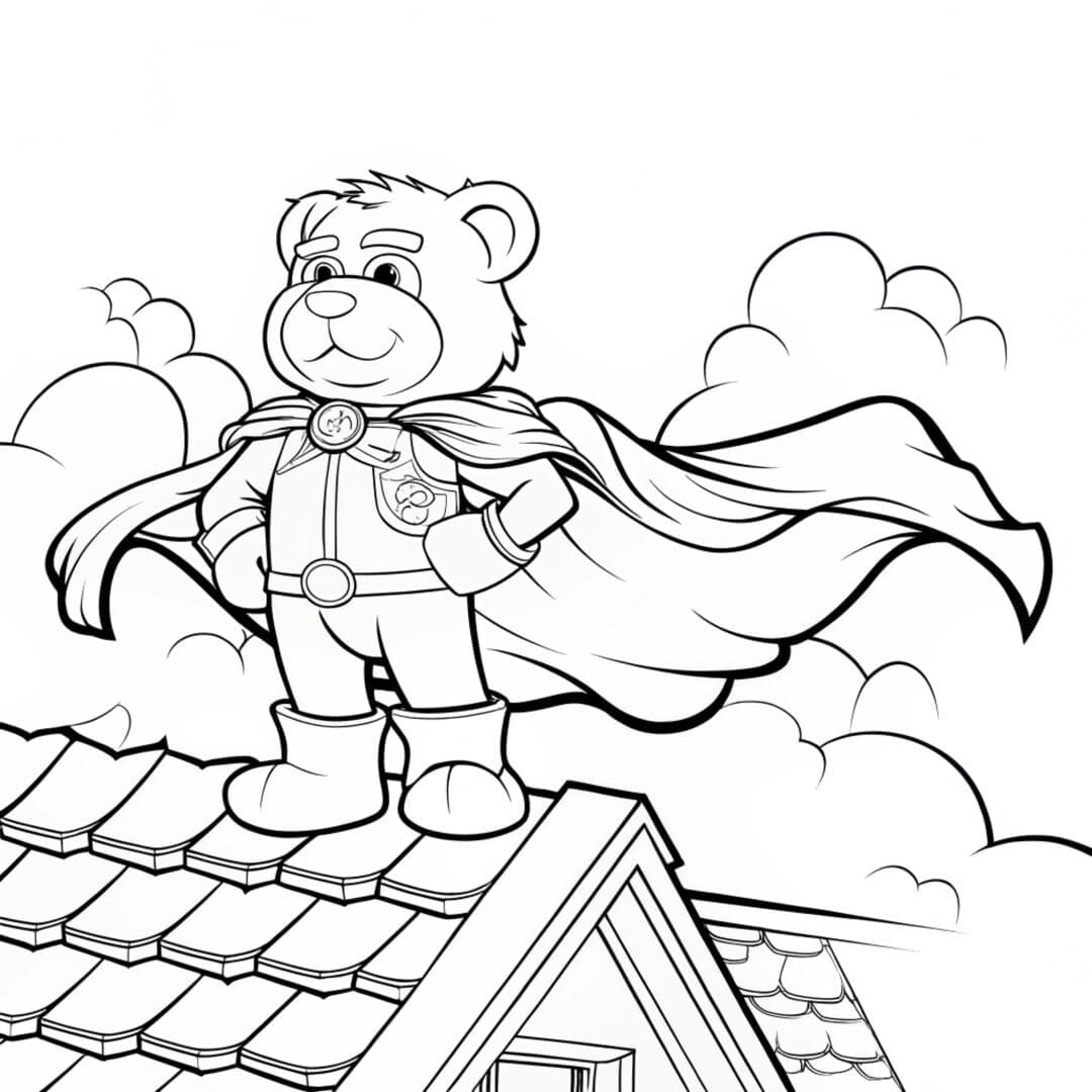 Bear Coloring Pages, teddy bear coloring page, A teddy bear dressed as a superhero