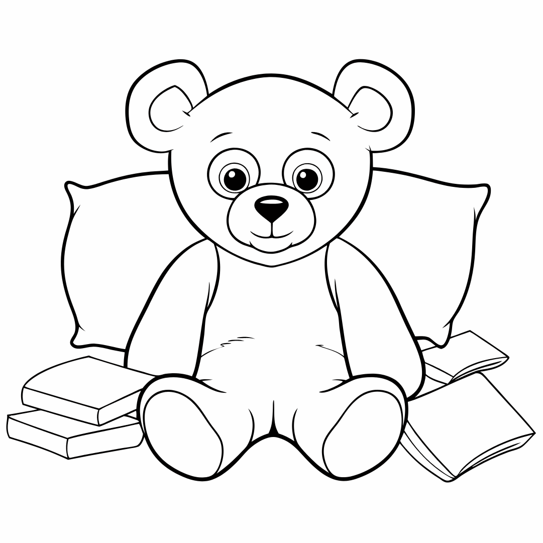 A Teddy Bear Sitting On A Bed, Bear Coloring Pages, Bear Colouring Sheets, A teddy bear sitting on a bed