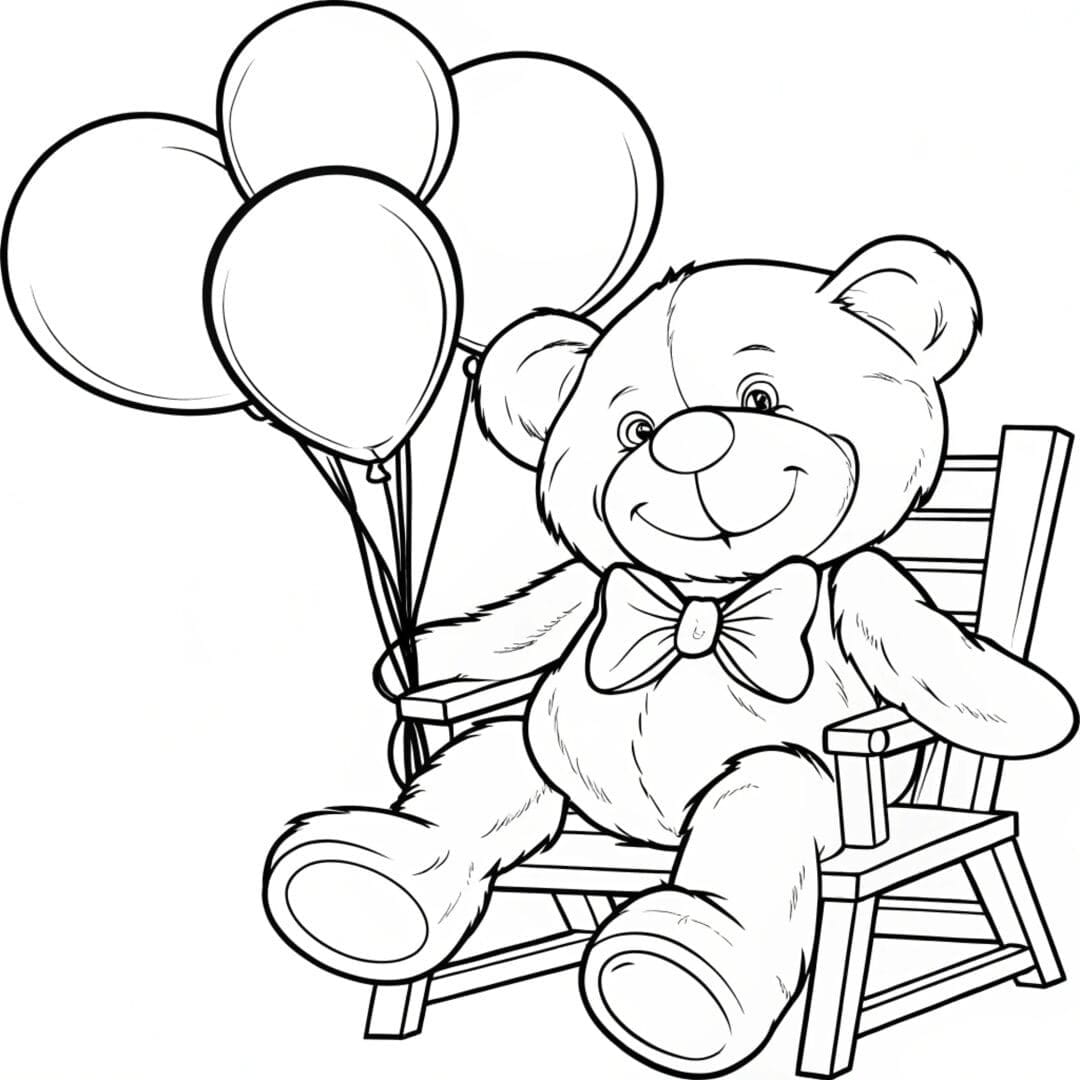 A Teddy Bear Sitting On A Chair, Bear Coloring Pages, Bear Colouring Sheets, A teddy bear sitting on a chair