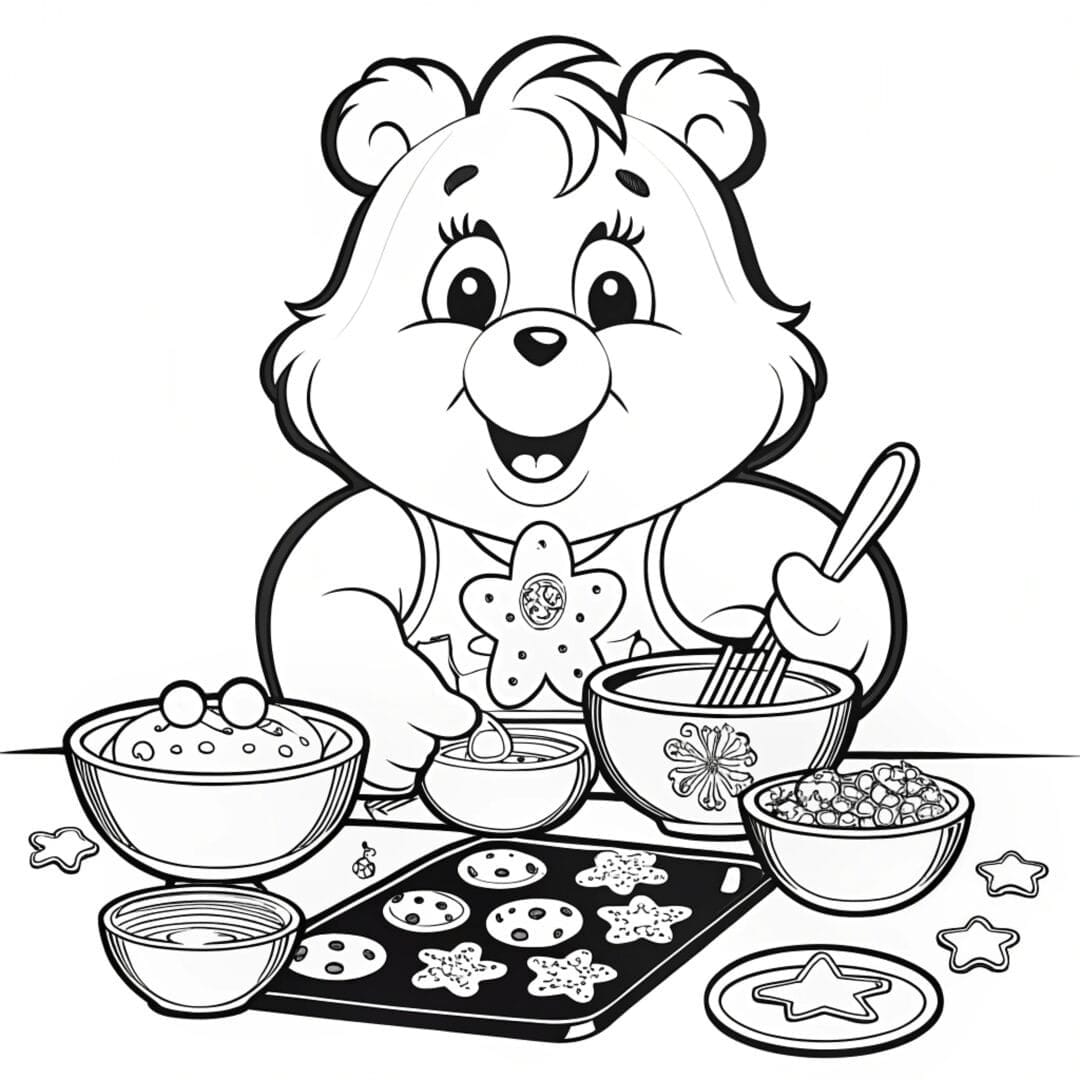 Bear Coloring Pages, Care Bear baking cookies