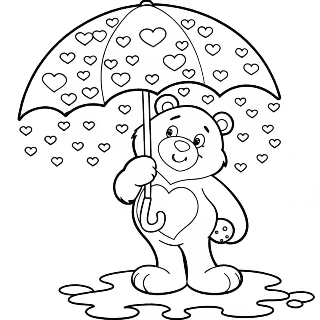 Bear Coloring Pages, Care Bear holding an umbrella