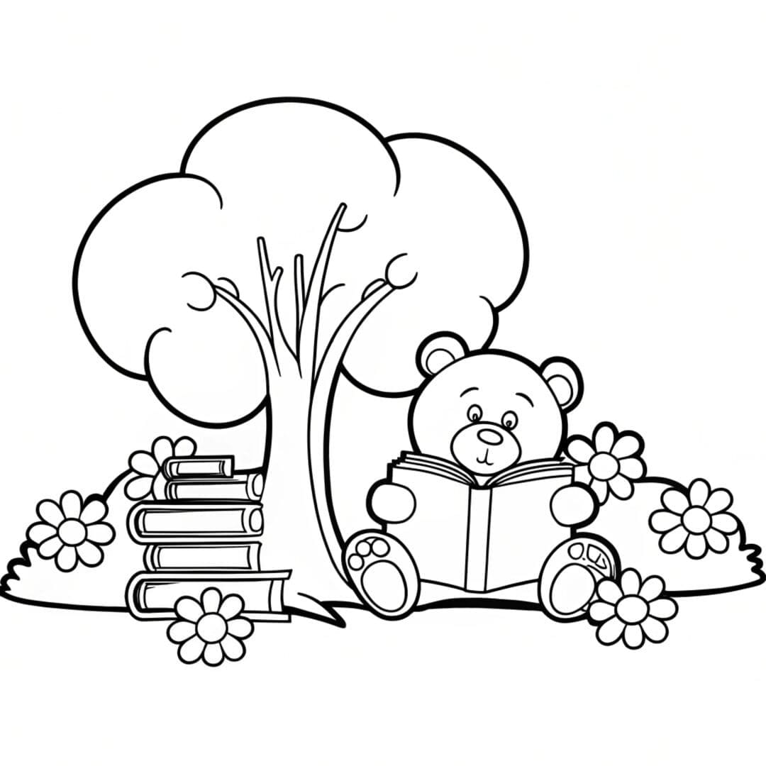 Bear Coloring Pages, Care Bear reading a book