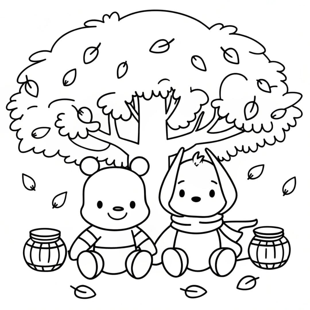 Bear Coloring Pages, pooh bear coloring page, Pooh Bear and Eeyore sitting together under a tree