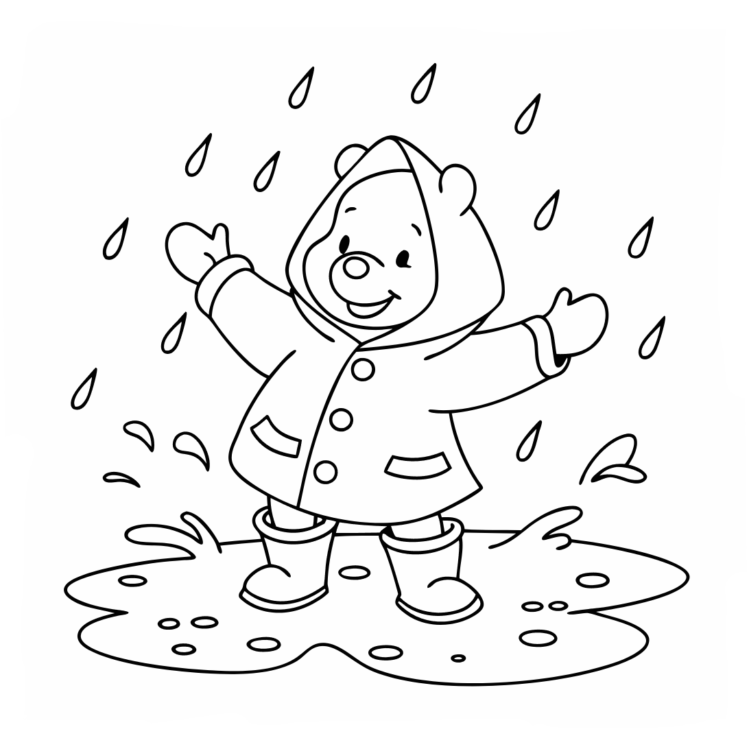 Bear Coloring Pages, pooh bear coloring page, Pooh Bear wearing a raincoat and boots