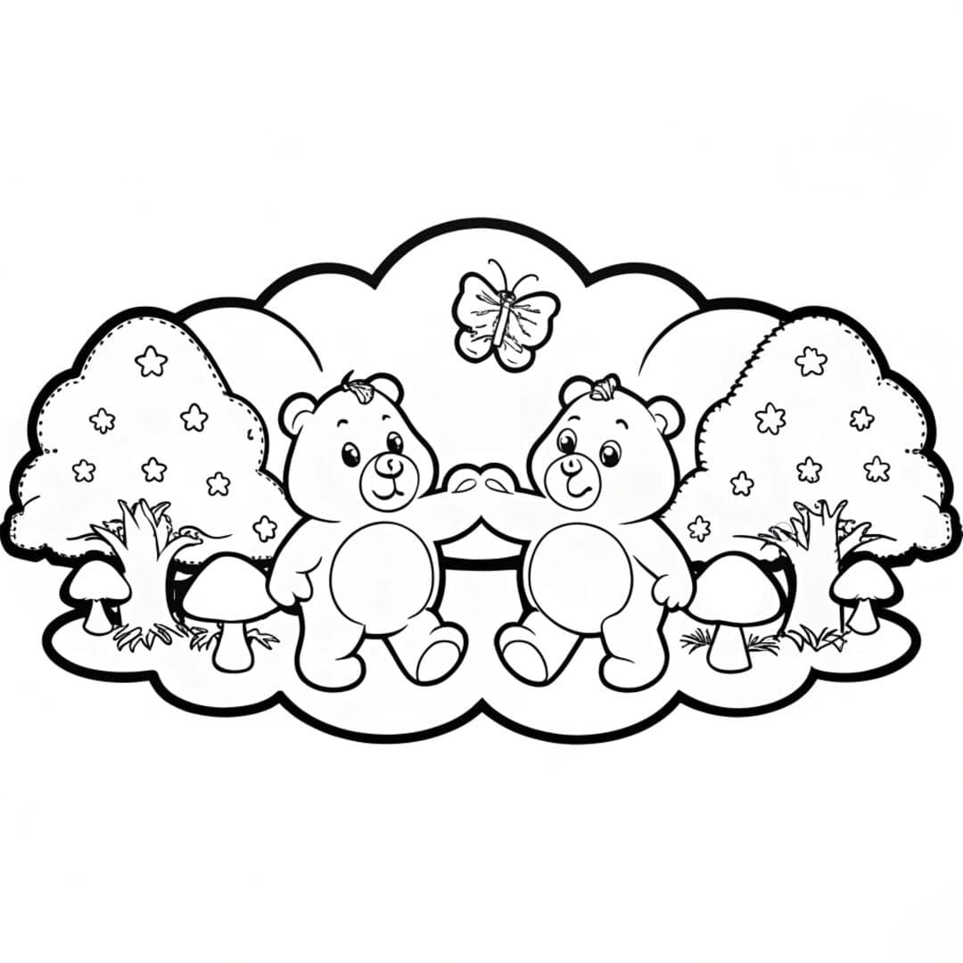 Bear Coloring Pages, Two Care Bears holding hands