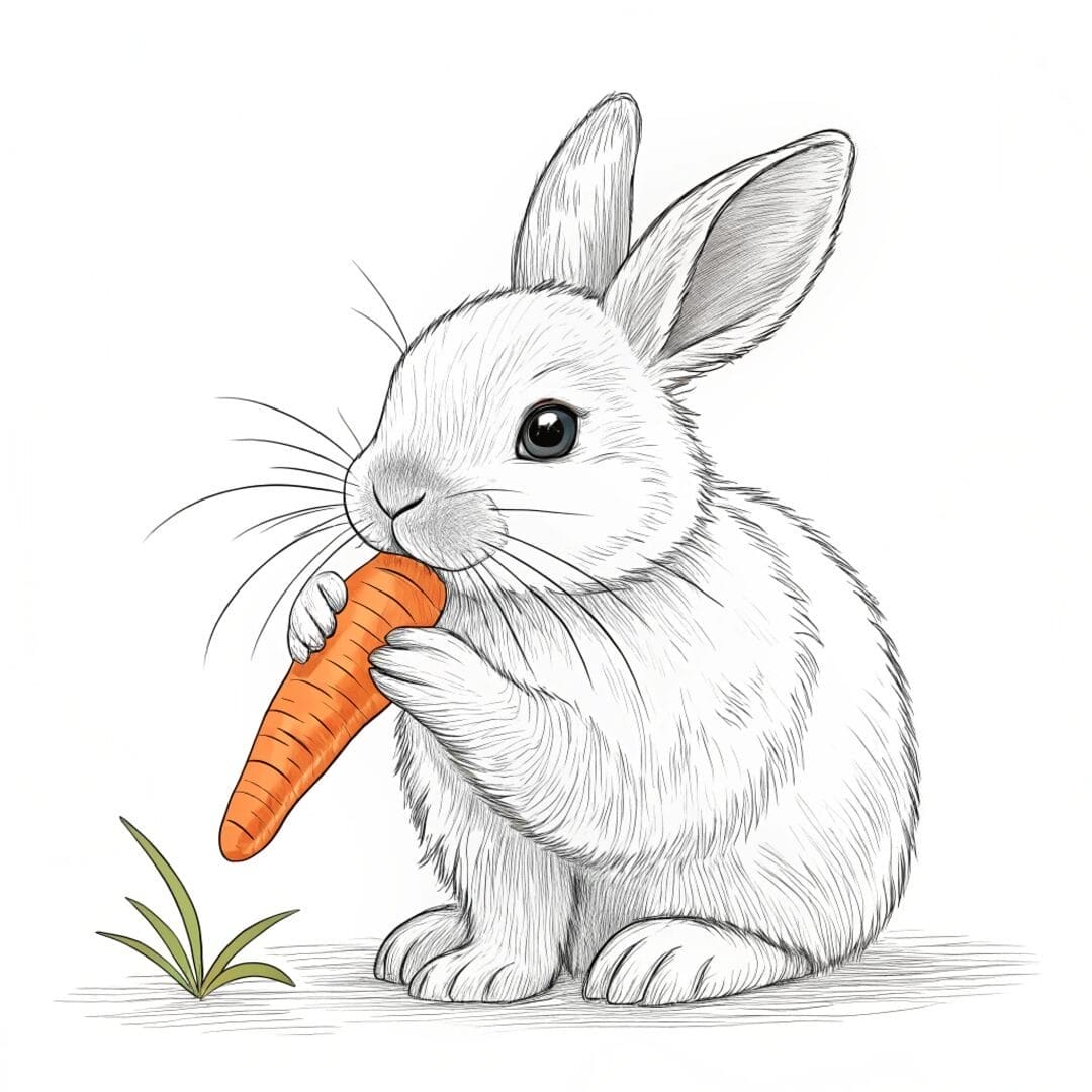 A bunny nibbling a carrot, realistic bunny coloring sheets
