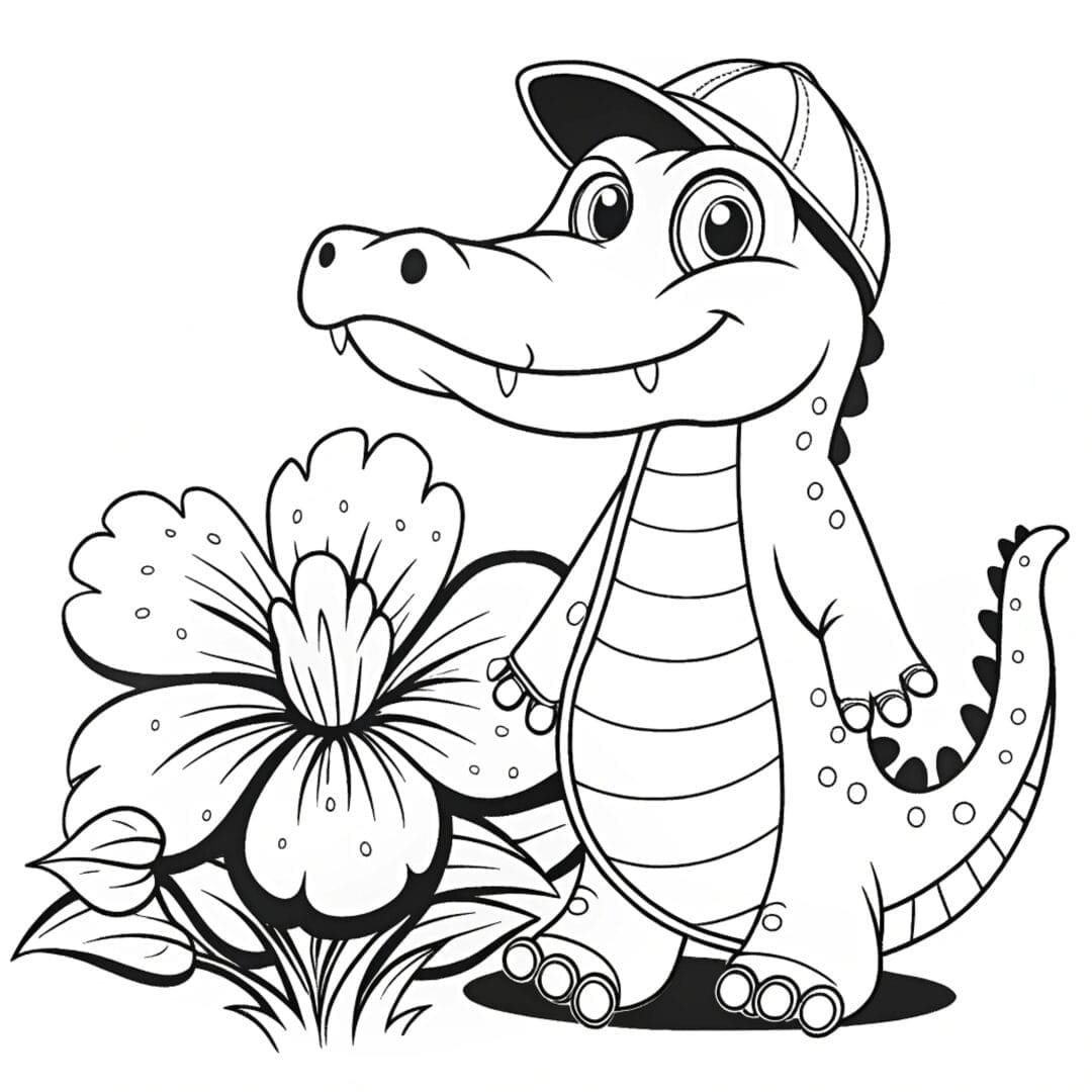 A cartoon alligator wearing a baseball cap coloring pages,