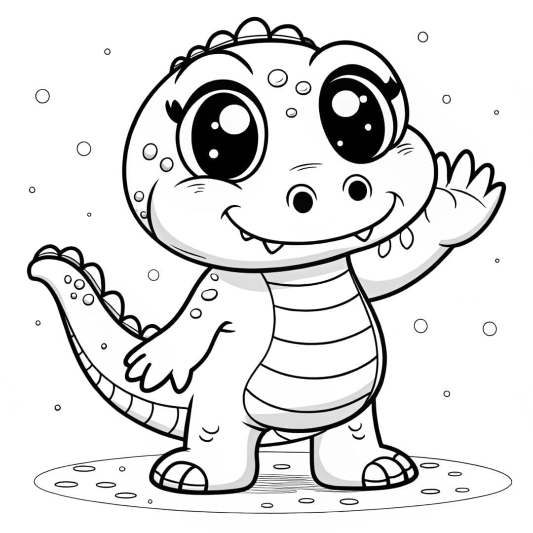 Easy Alligator Coloring Pages, A cute alligator standing upright