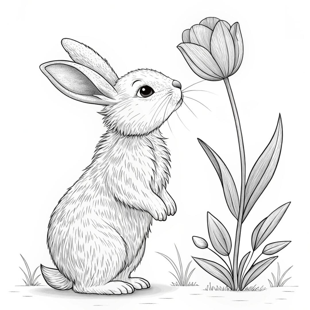 A cute bunny standing, realistic bunny coloring sheetsg on its hind legs