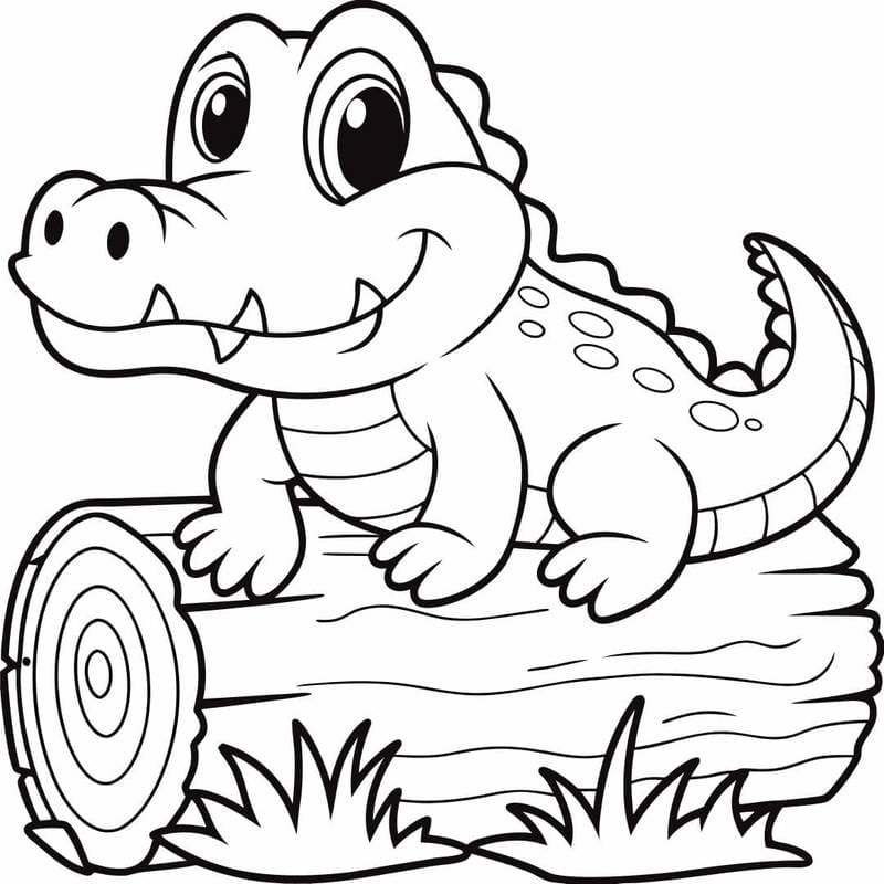 Easy Alligator Coloring Pages, A side view of a basic alligator outline