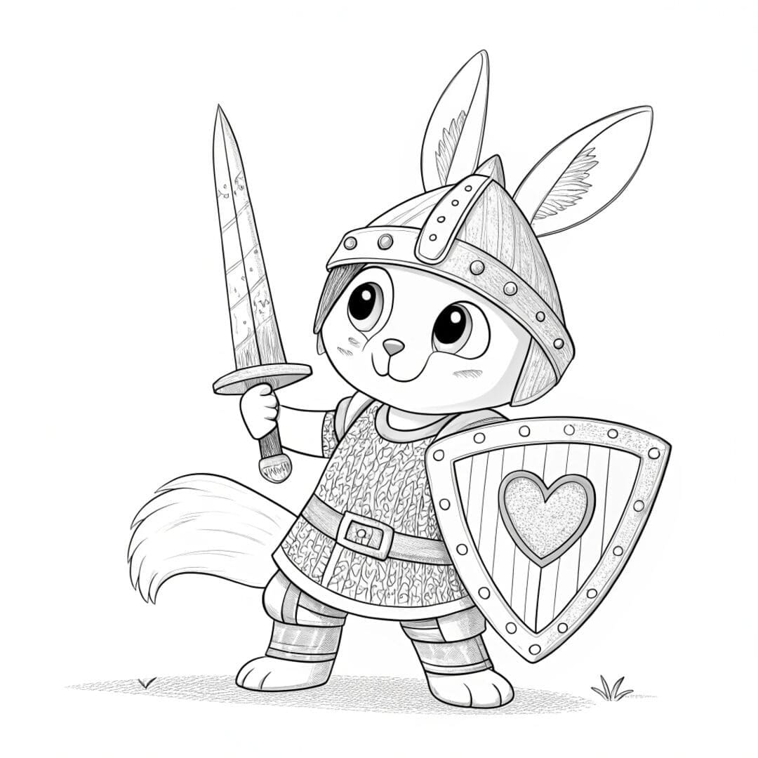 A unicorn bunny dressed as a tiny knight, unicorn bunny coloring pages