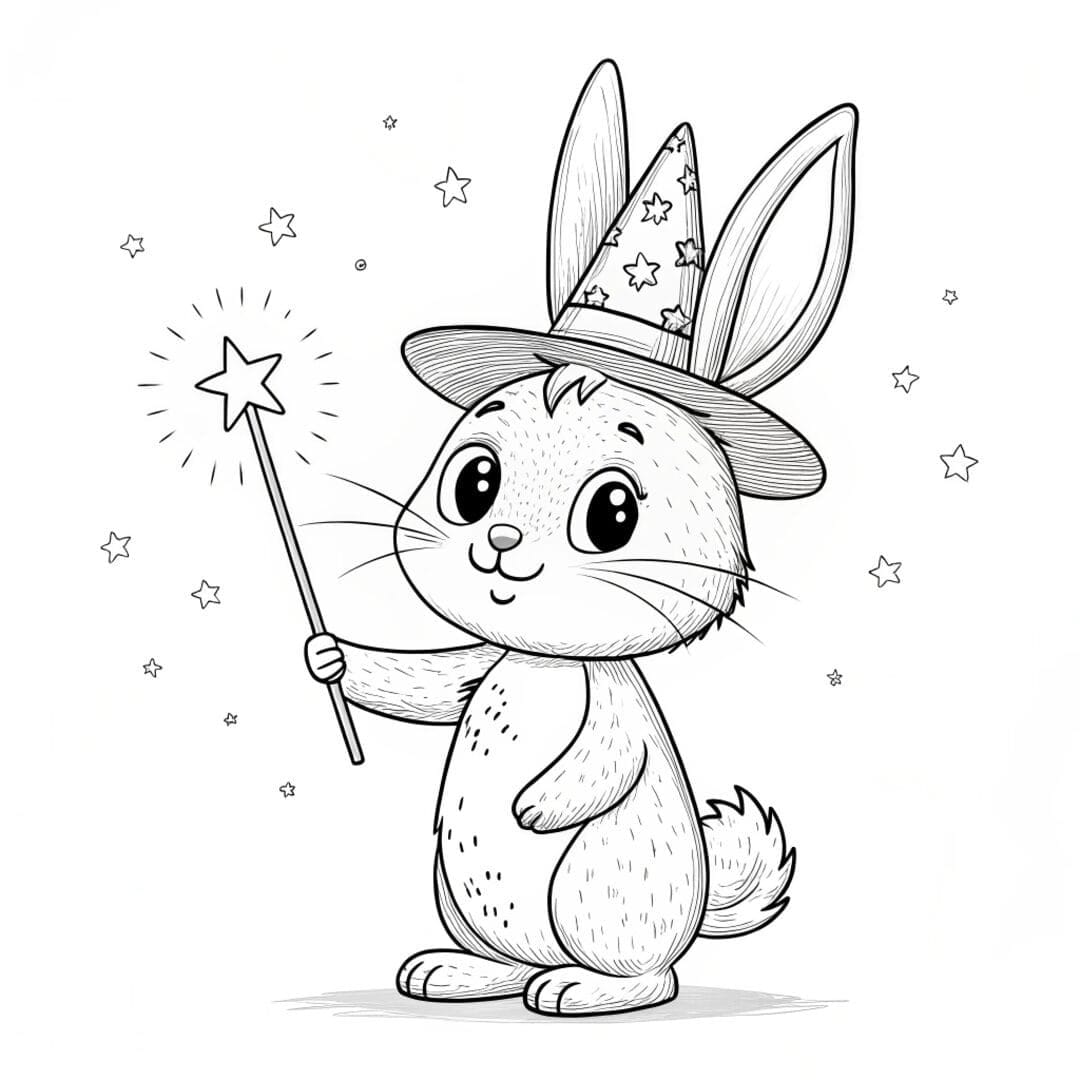 A unicorn bunny holding a magic wand, unicorn bunny coloring pages