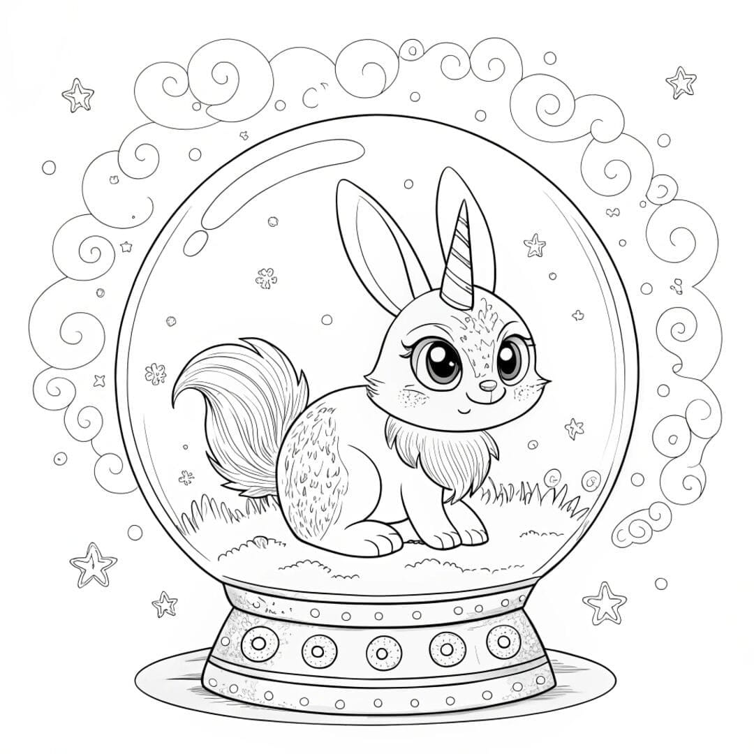 A unicorn bunny inside a crystal ball, unicorn bunny coloring pages