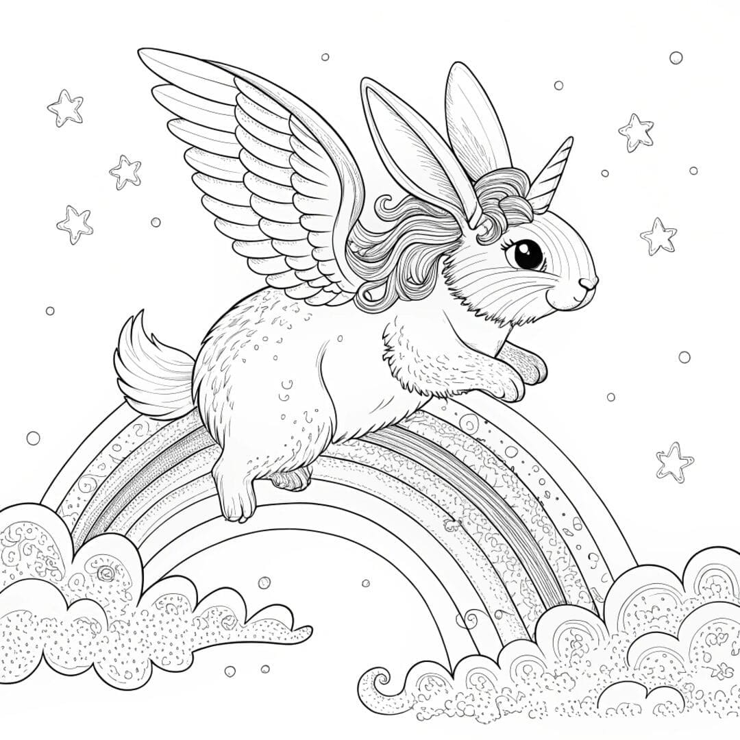 A unicorn bunny with a curly mane, unicorn bunny coloring pages
