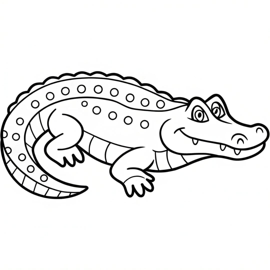 Easy Alligator Coloring Pages, An alligator outline with simple patterns