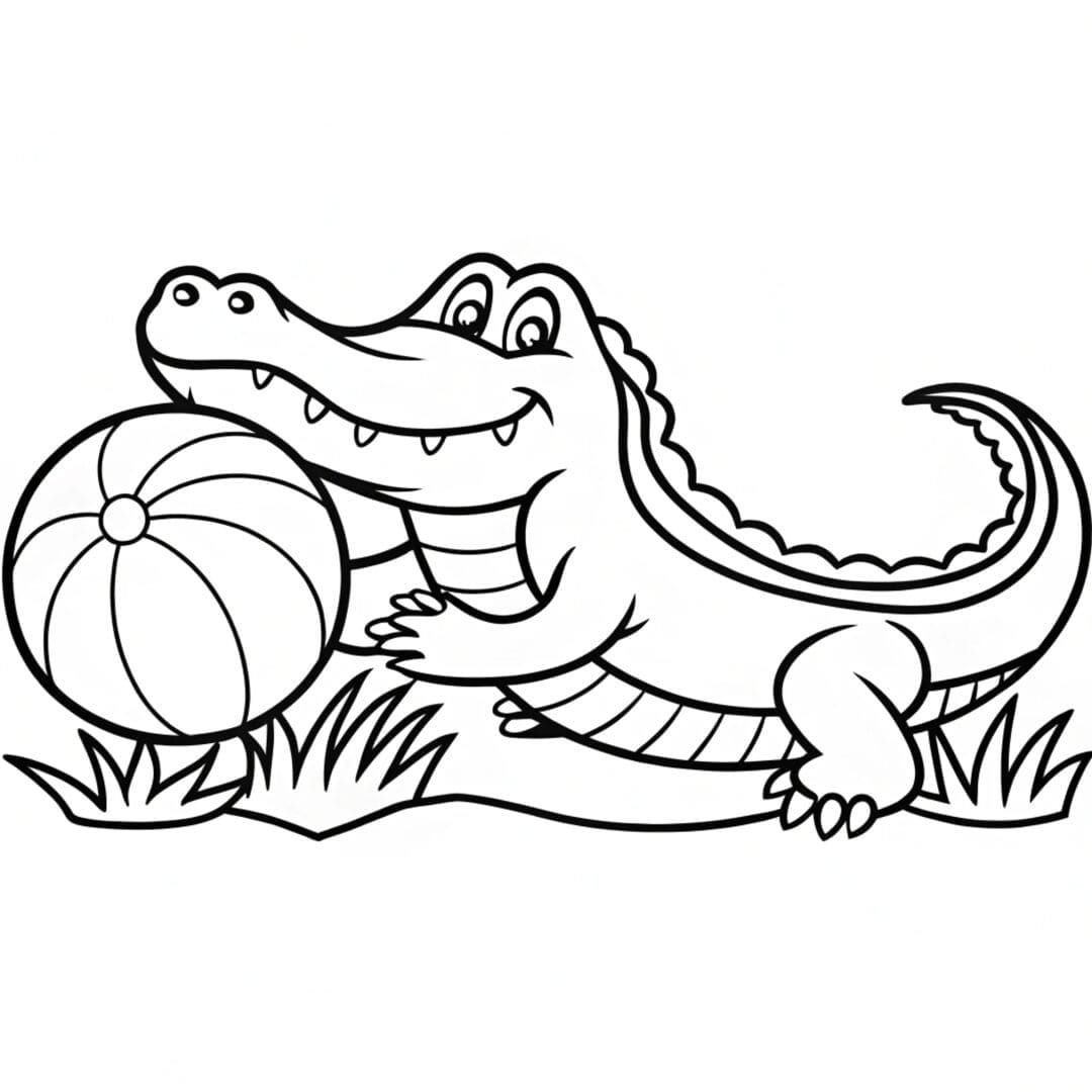 Easy Alligator Coloring Pages, An alligator playing with a large ball,