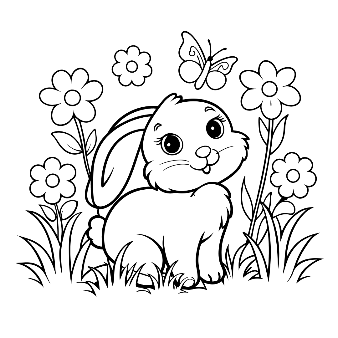 Bunny and Butterfly Friends - preschool easter bunny coloring page