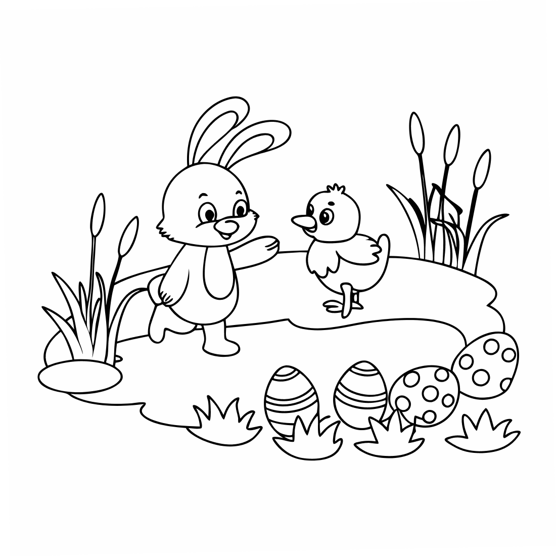 Bunny and Duckling - preschool easter bunny coloring page