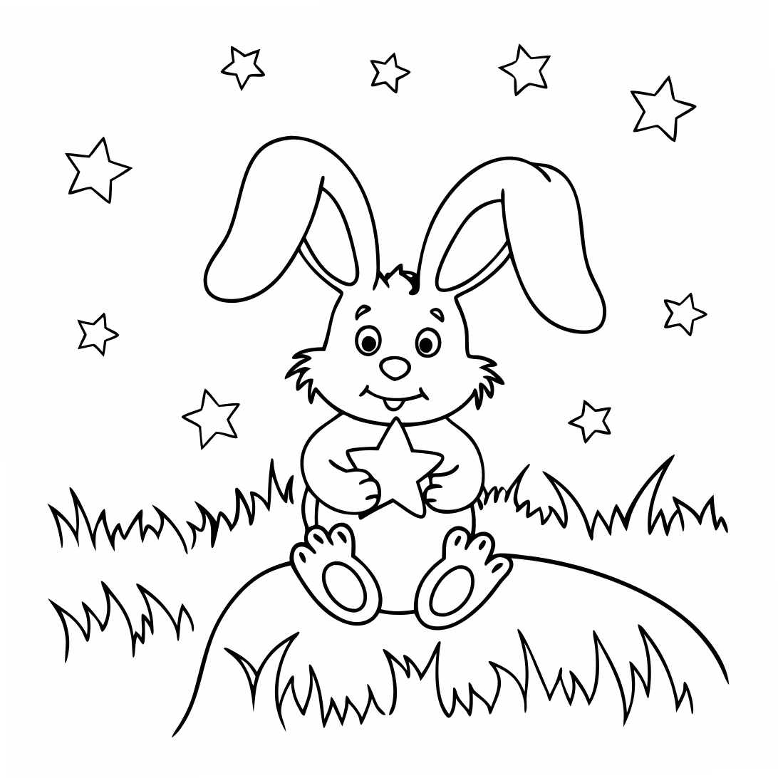 Bunny holding a star, easy bunny coloring pages