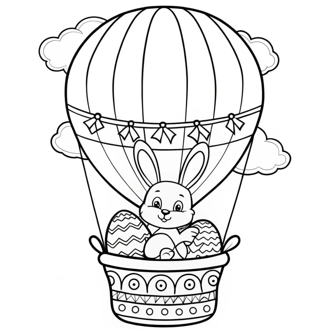 Bunny in a Hot Air Balloon - preschool easter bunny coloring page