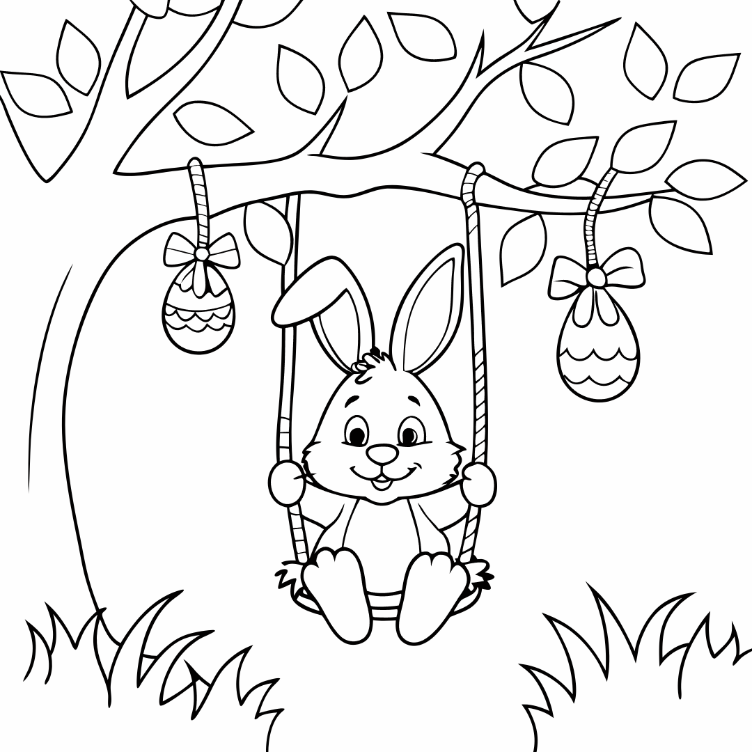 Bunny on a Swing - preschool easter bunny coloring page