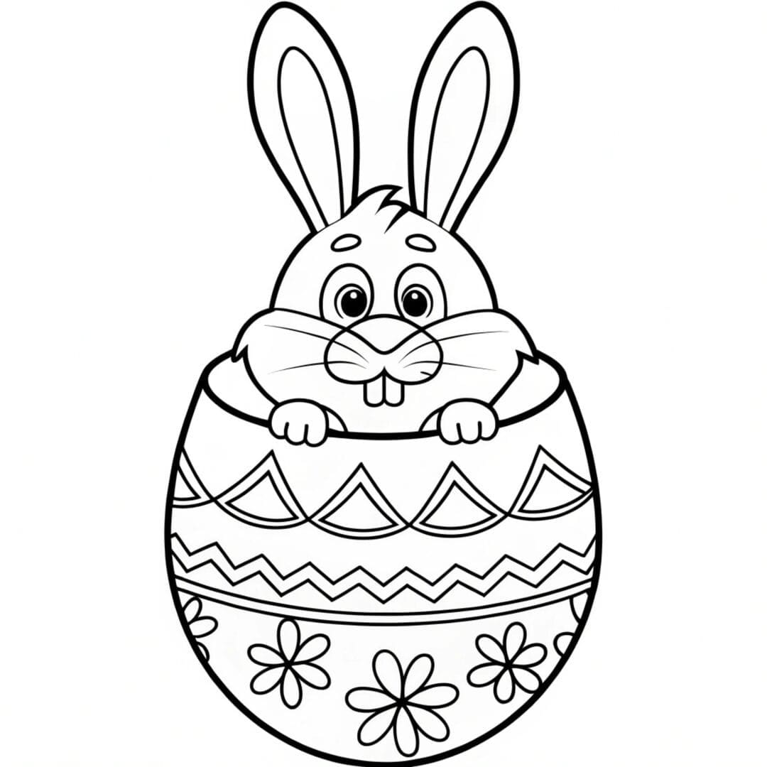 Bunny Peeking from an Egg - preschool easter bunny coloring page