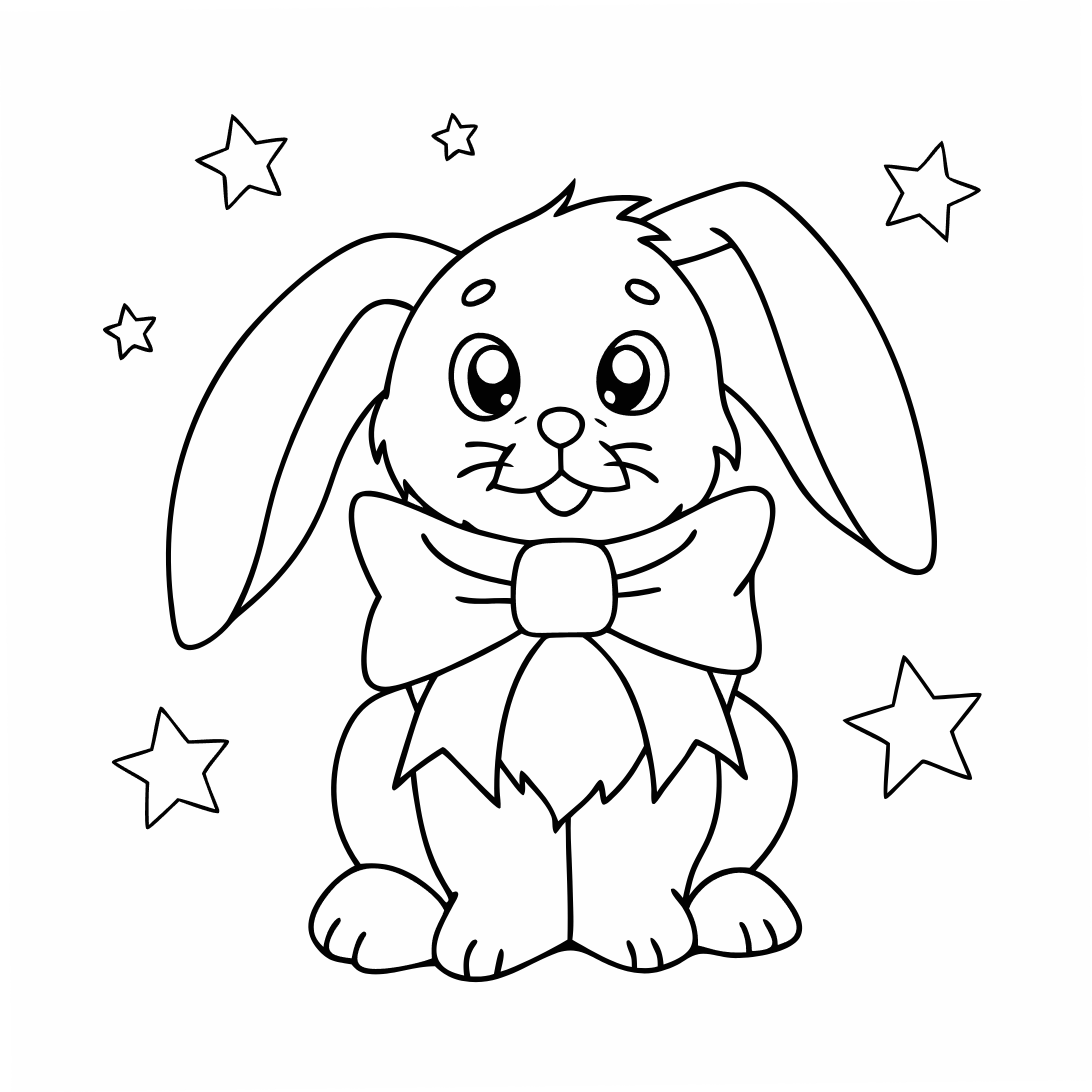Bunny with a bow tie, easy bunny coloring pages