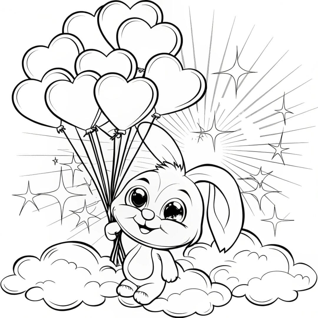 Kawaii bunny with balloons coloring page
