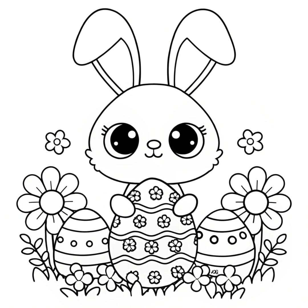 Kawaii easter bunny coloring page