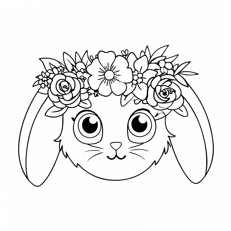 Floral Crown Bunny Face coloring pages