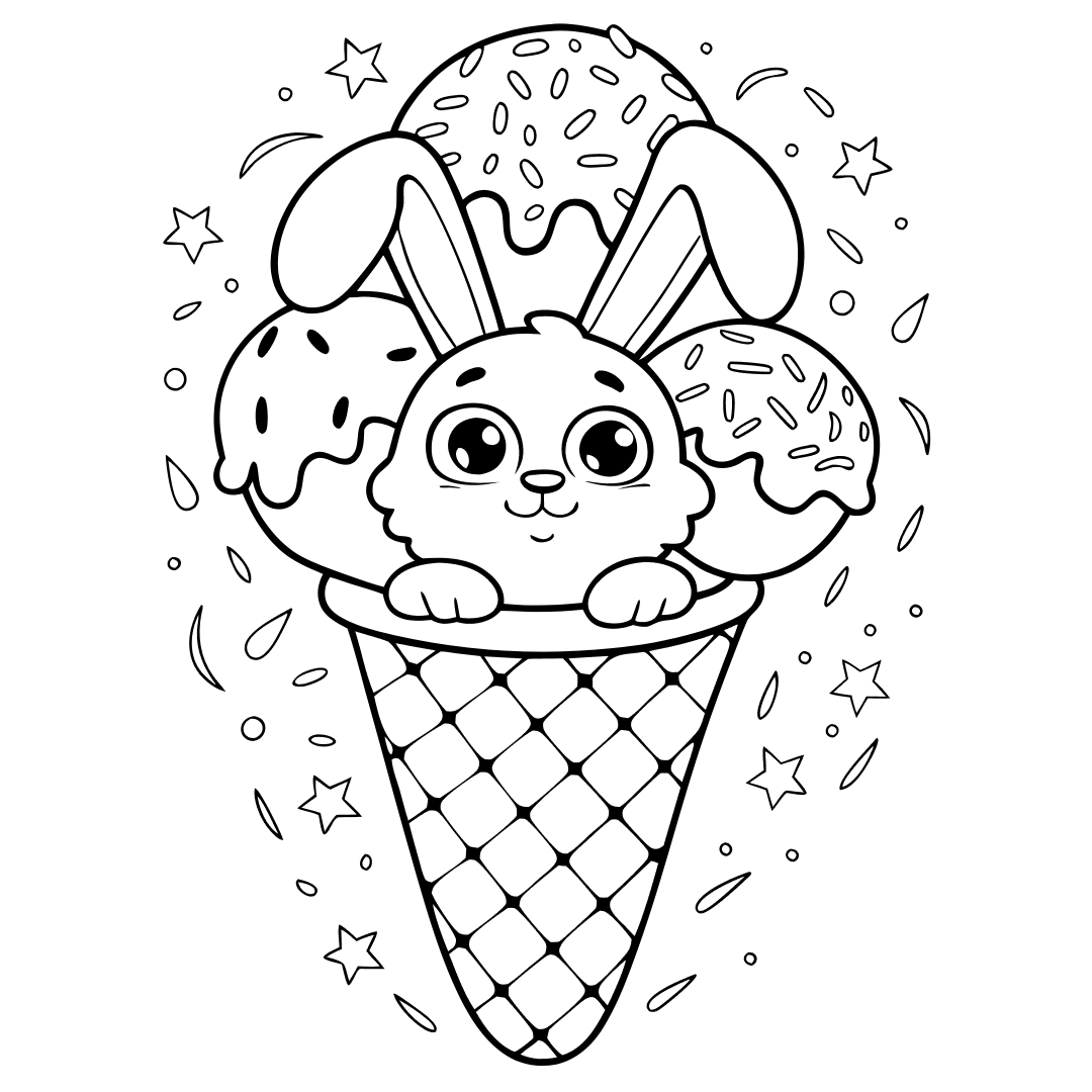 Kawaii ice cream bunny coloring page