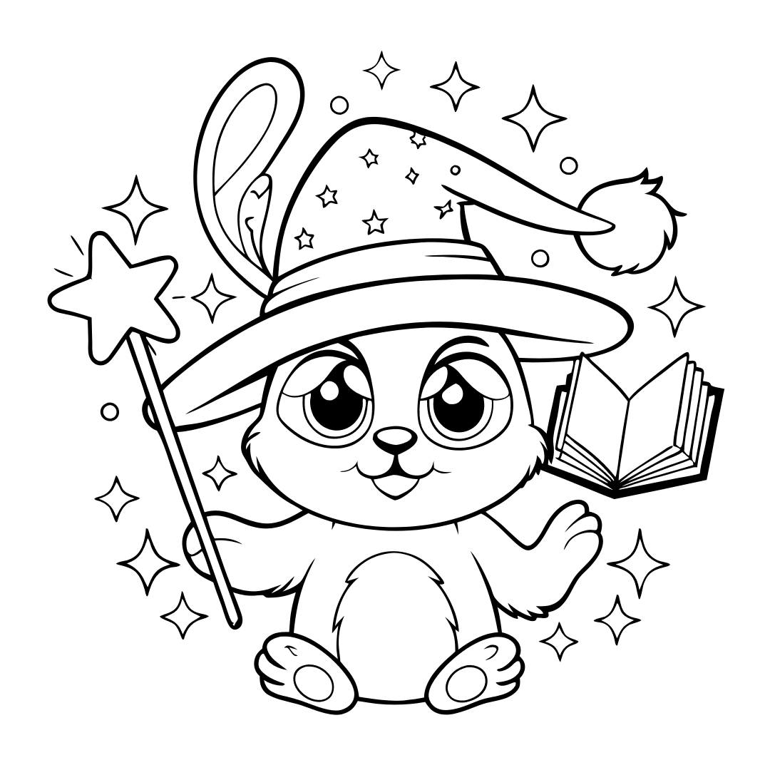 Kawaii magical bunny coloring page