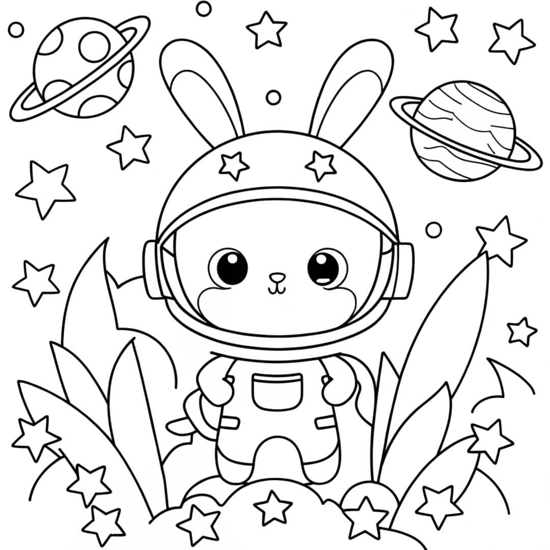 Kawaii Space Bunny coloring page
