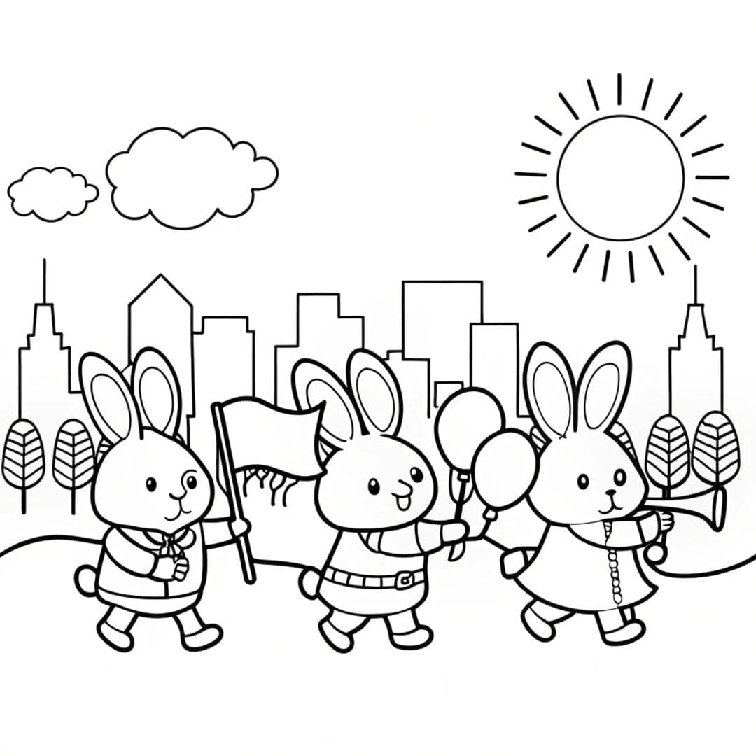 Sunny bunnies having a parade, sunny bunnies colouring sheets