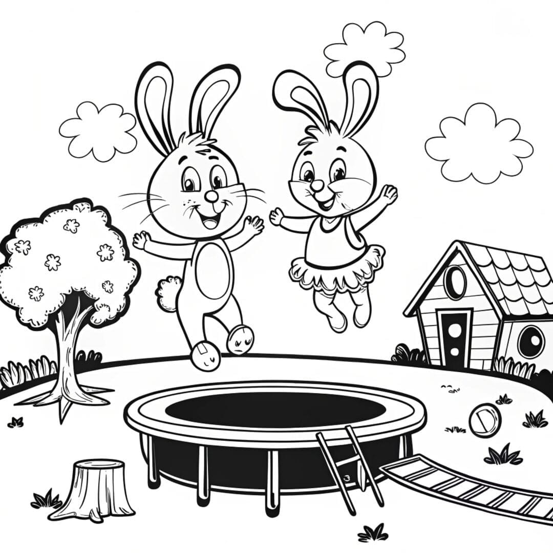 Sunny bunnies jumping on a trampoline, sunny bunnies colouring sheets